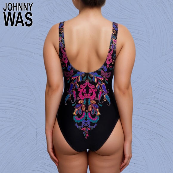 JOHNNY WAS NWT Fatima Square Neck One Piece REVERSIBLE Plus Size Swimsuit/1X - Picture 2 of 10